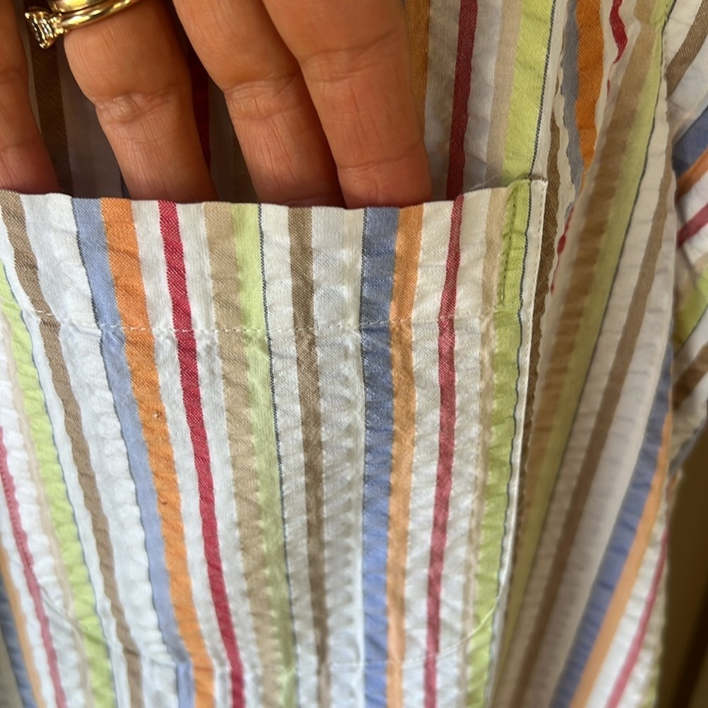 Land’s End Men’s M Seersucker Button-down Shirt Rainbow Stripe - Picture 5 of 7